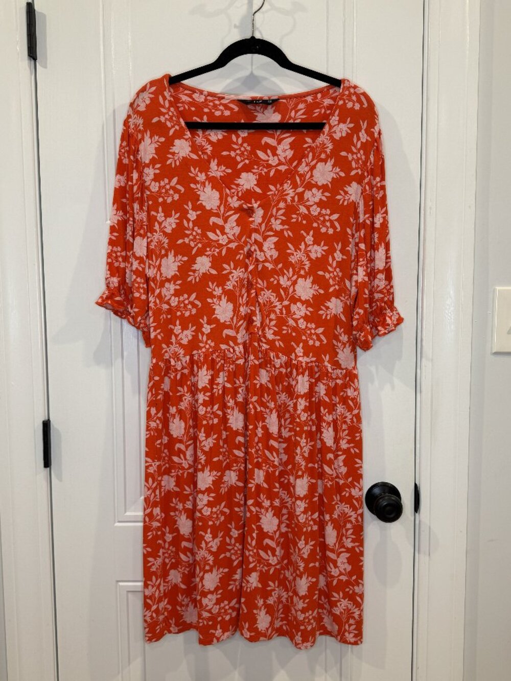 Coral Floral Midi Dress UK 20/ US 16 Summer Flowy Casual